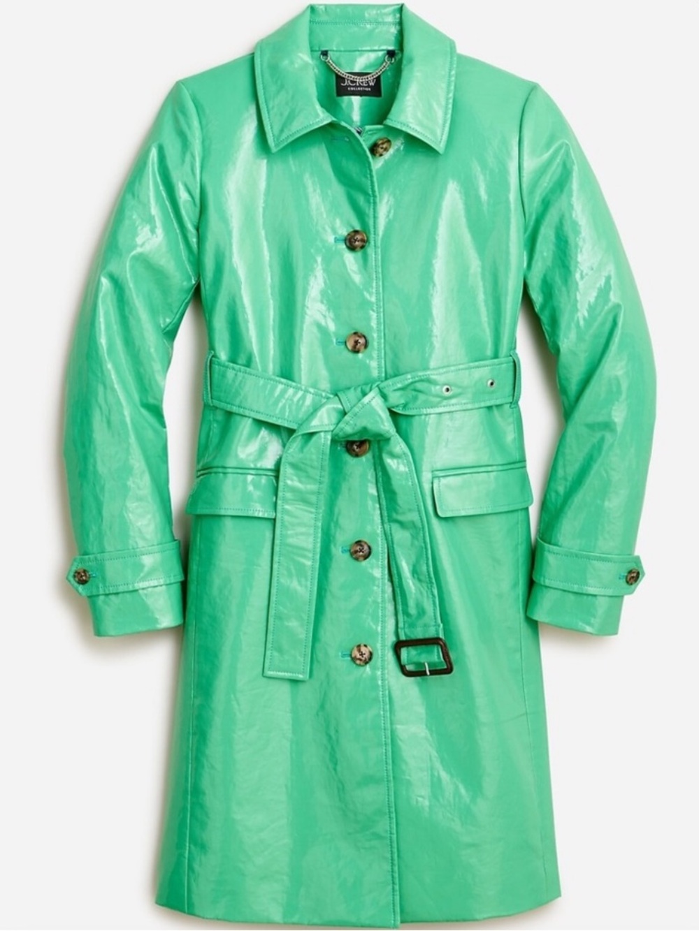 J. Crew Collection Trench Coat in Laminated Linen in Summer Green - Picture 3 of 9